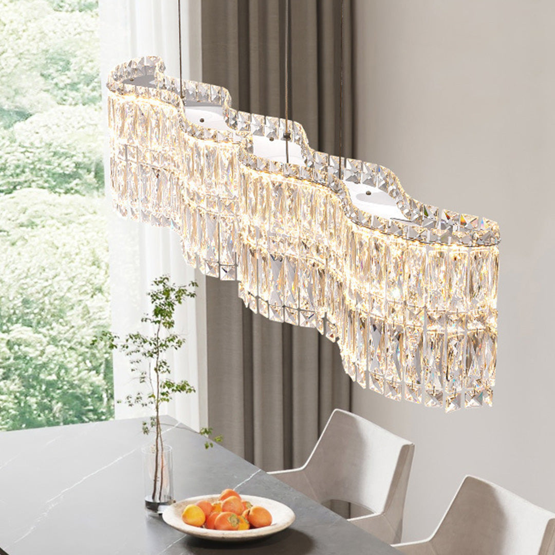 Modern Crystal Chandelier with LED Lighting, Stainless Steel Frame, Dimmable