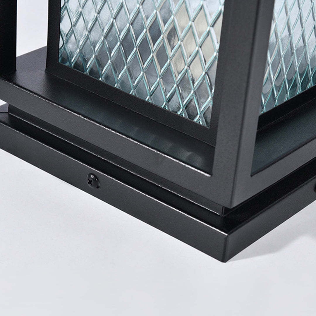 Industrial Outdoor Glass Lantern Bollard Light, Weatherproof Black Square Lawn Lamp