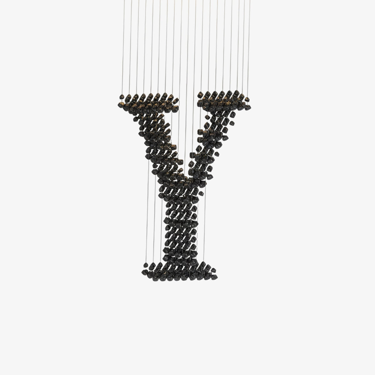 Charcoal Linear LED Chandelier with Stone and Iron Accents