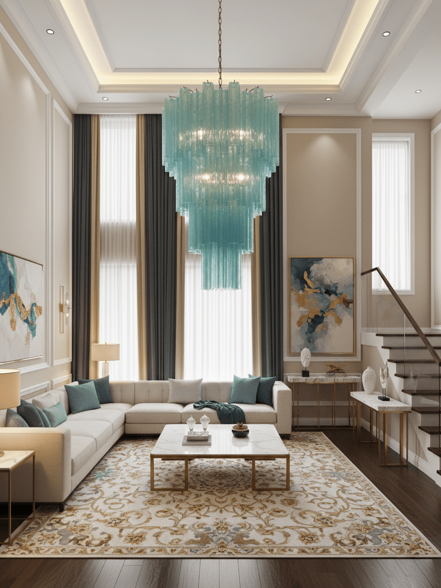 Modern Yellow Glass Tube Chandelier for Dining Room and Living Room