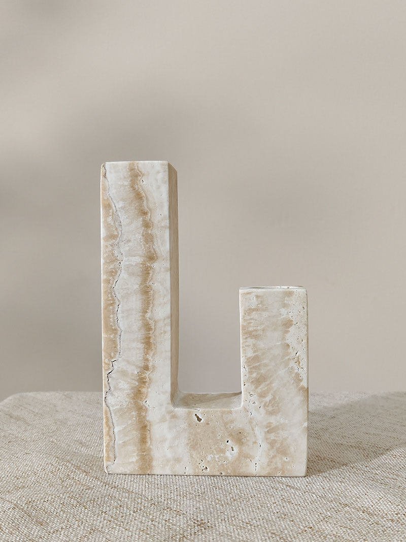 Sculptural Yellow Travertine Candle Holder for Modern Interiors