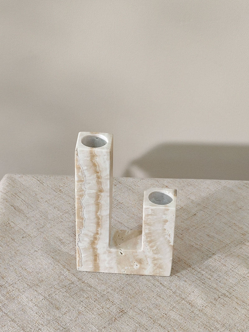 Sculptural Yellow Travertine Candle Holder for Modern Interiors