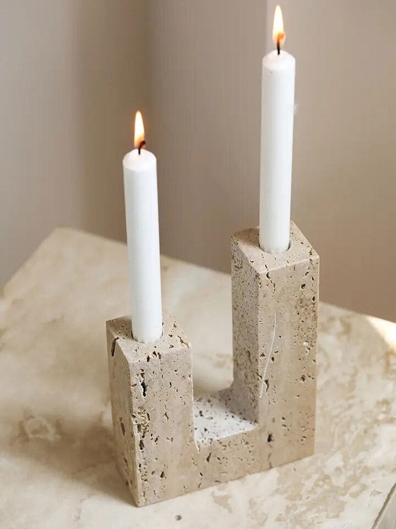Sculptural Yellow Travertine Candle Holder for Modern Interiors