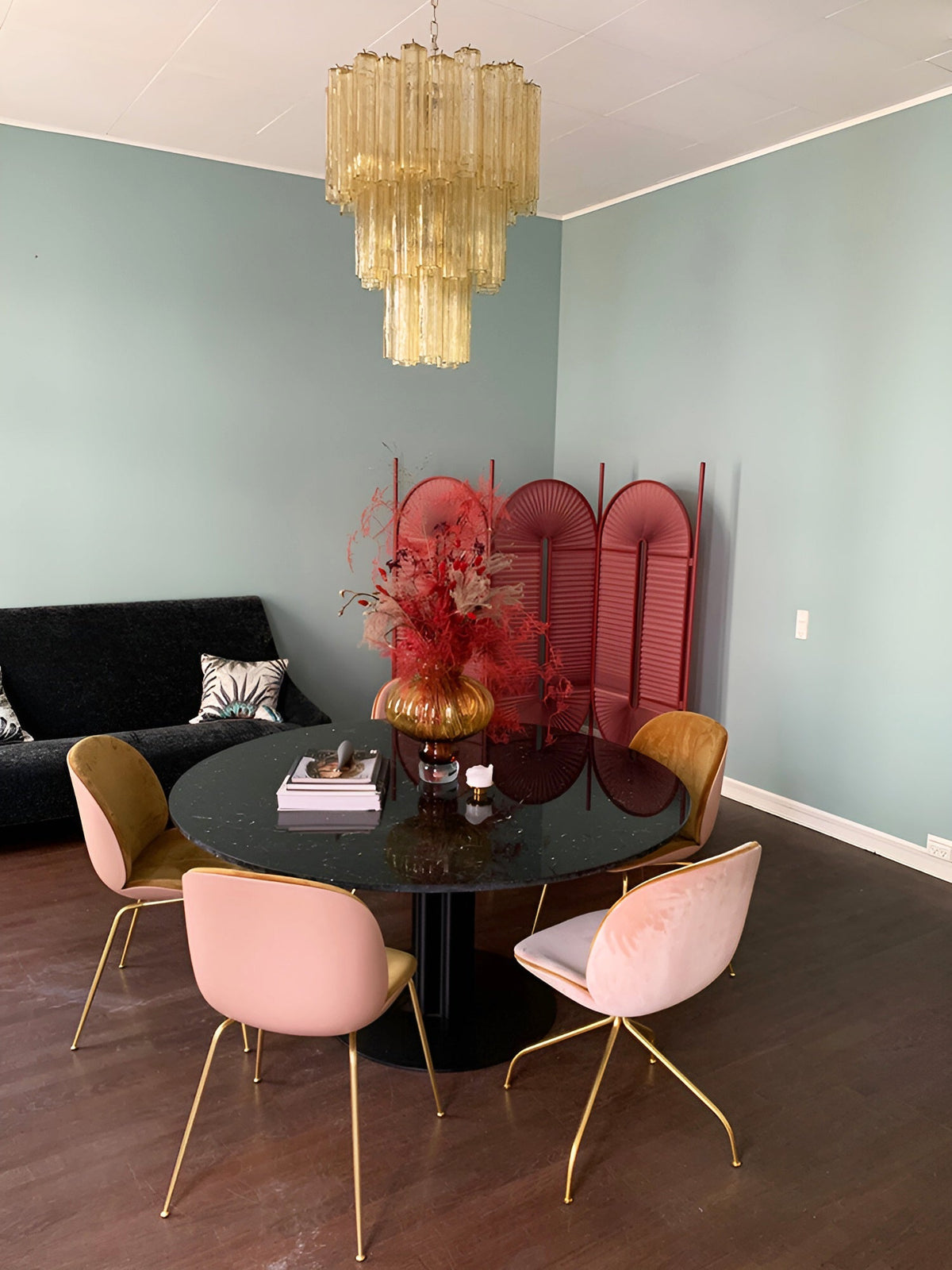 Modern Yellow Glass Tube Chandelier for Dining Room and Living Room