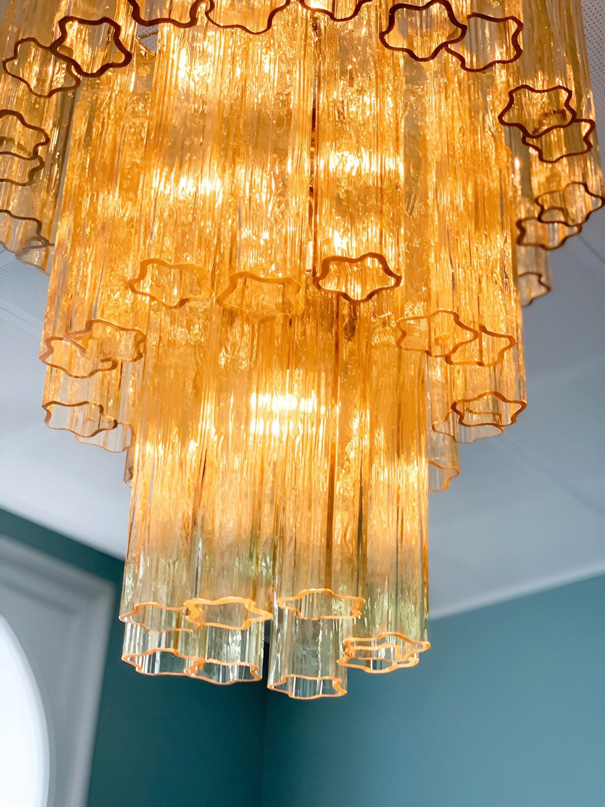 Modern Yellow Glass Tube Chandelier for Dining Room and Living Room