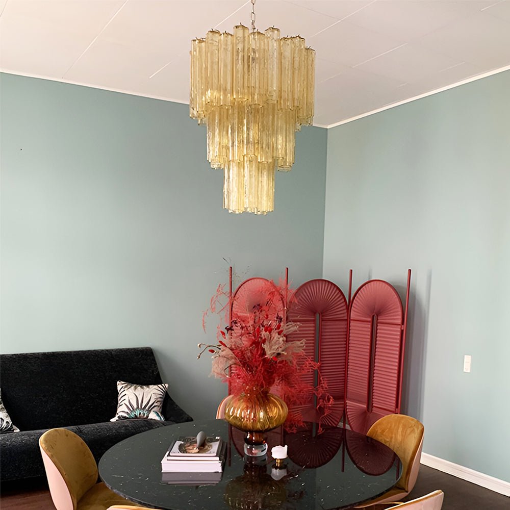Modern Yellow Glass Tube Chandelier for Dining Room and Living Room