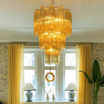 Modern Yellow Glass Tube Chandelier for Dining Room and Living Room