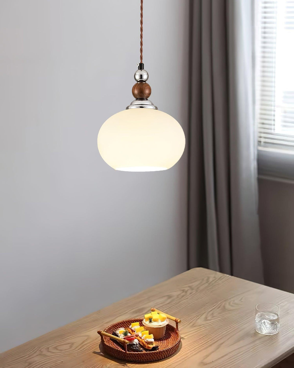 Yisi Po Pendant Light in Black Walnut and Glass, Modern Minimalist Hanging Lamp for Dining and Living Areas