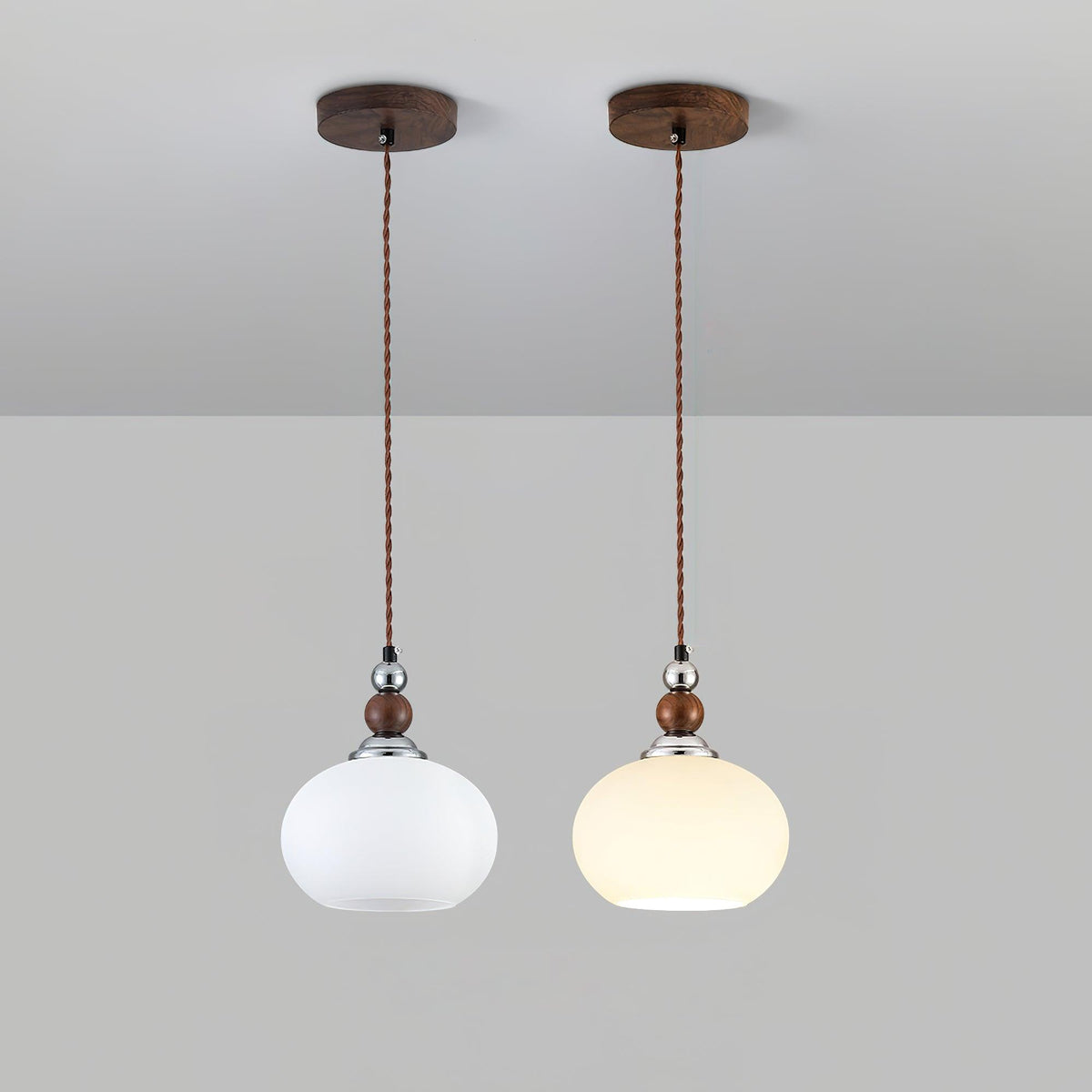 Yisi Po Pendant Light in Black Walnut and Glass, Modern Minimalist Hanging Lamp for Dining and Living Areas