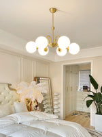 Yisu Brass Chandelier – Vintage Glass Globe Pendant Light for Modern Interiors