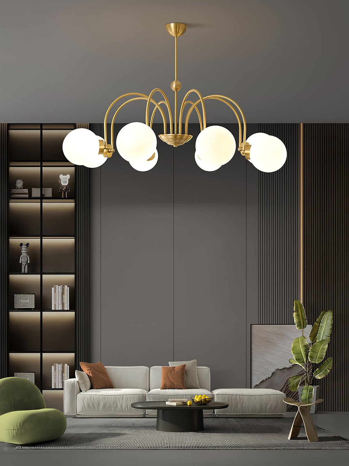 Yisu Brass Chandelier – Vintage Glass Globe Pendant Light for Modern Interiors