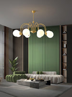 Yisu Brass Chandelier – Vintage Glass Globe Pendant Light for Modern Interiors