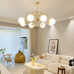 Yisu Brass Chandelier – Vintage Glass Globe Pendant Light for Modern Interiors