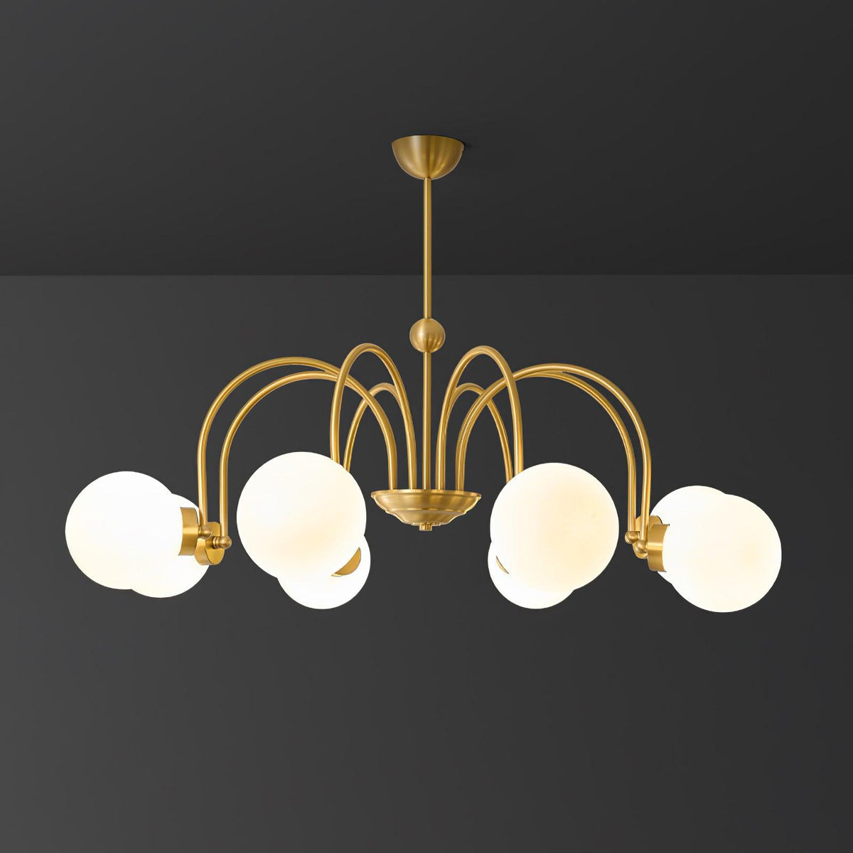 Yisu Brass Chandelier – Vintage Glass Globe Pendant Light for Modern Interiors