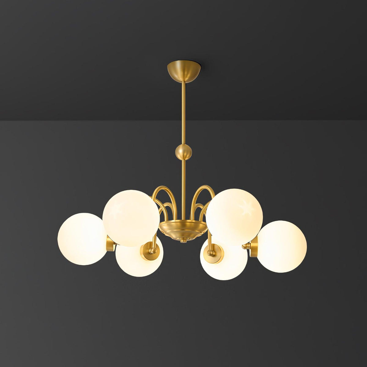 Yisu Brass Chandelier – Vintage Glass Globe Pendant Light for Modern Interiors