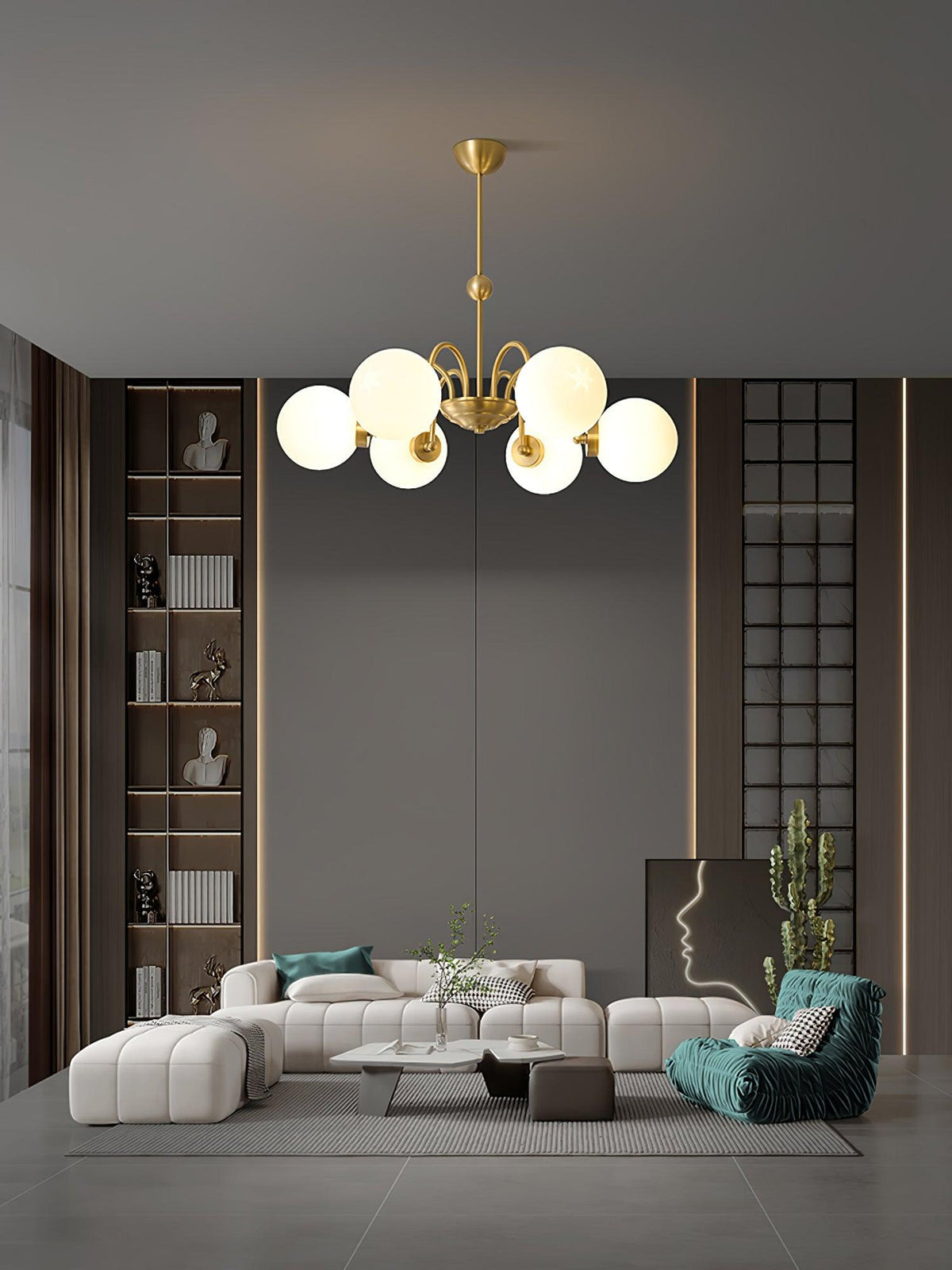 Yisu Brass Chandelier – Vintage Glass Globe Pendant Light for Modern Interiors