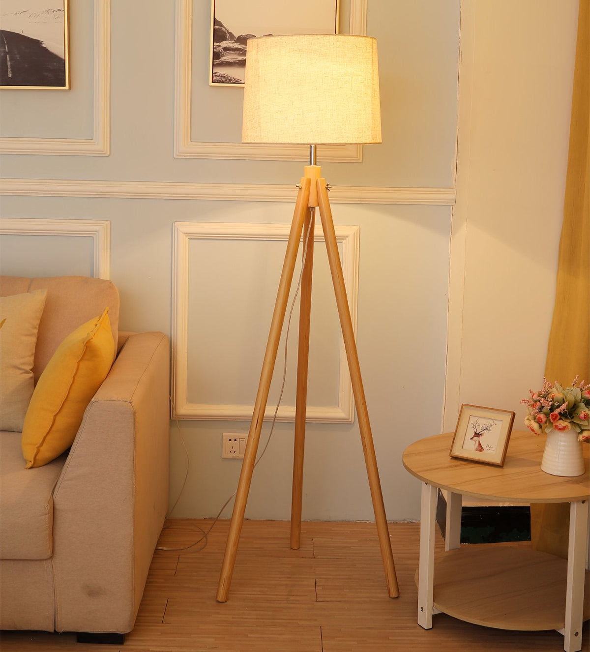 York Tripod Wooden Floor Lamp
