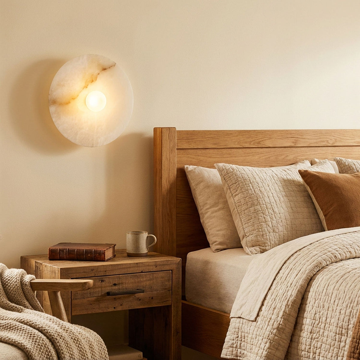 Yunhua Alabaster Wall Sconce – Modern Minimalist Round Wall Light