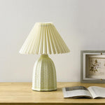 Vintage Tapered Pleated Linen Shade Ceramic 1 Light Table Lamp