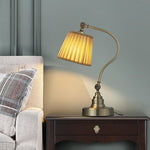 Empire Curved Arm Desk Lamp in Matte White Iron with Linen Shade