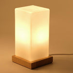 Nordic Wooden Cube Table Lamp with Frosted Glass and Rechargeable LED