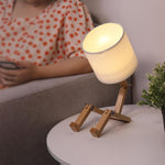 Adjustable Led Wooden Sitting Robot Table Lamp