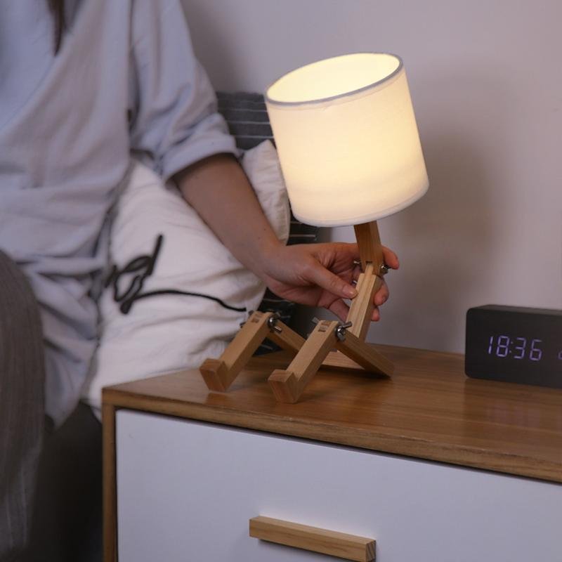 Adjustable Led Wooden Sitting Robot Table Lamp