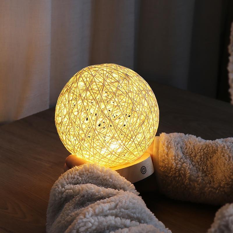 6 Inch Led Natural Ratten Wicker Shade Table Lamp