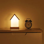 Small House LED Table Lamp in Natural Wood and Frosted Glass for Kids' Rooms