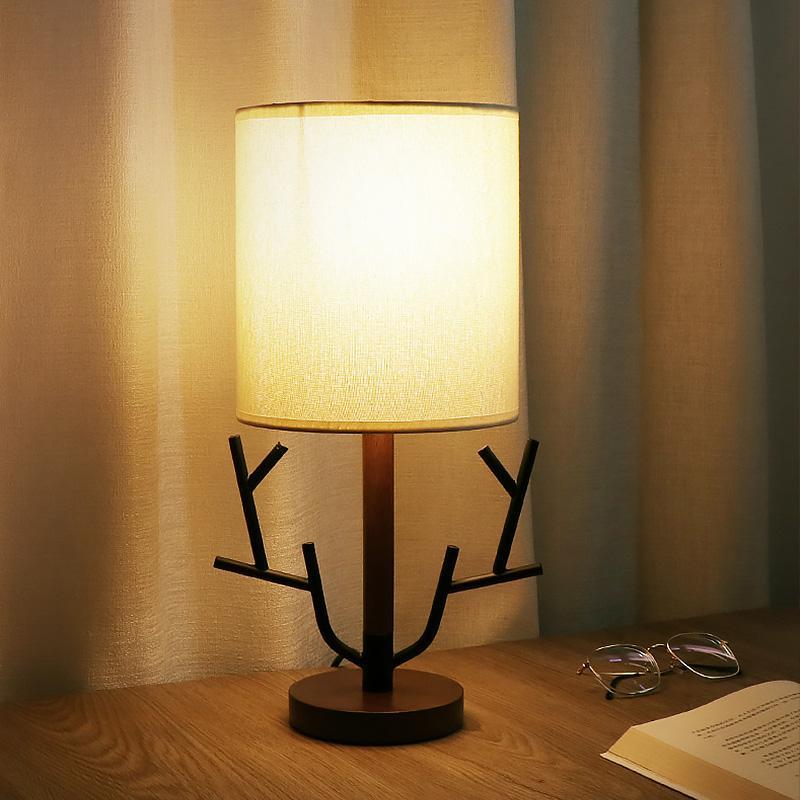 16 Inch Vintage Rustic Tree Branch Us Plug Table Lamp With Fabric Drum Shade
