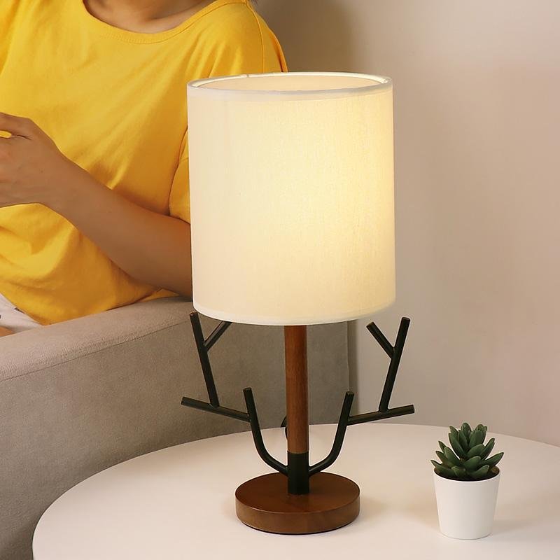 16 Inch Vintage Rustic Tree Branch Us Plug Table Lamp With Fabric Drum Shade