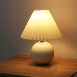 Modern White Globe Ceramic And Pleated Table Lamp