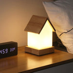 Small House LED Table Lamp in Natural Wood and Frosted Glass for Kids' Rooms