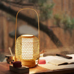 Rustic Woven Bamboo Table Lamp With Cylinder Led Light Usb Port