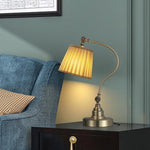 Empire Curved Arm Desk Lamp in Matte White Iron with Linen Shade