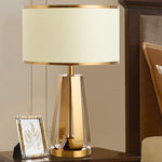 22 Inch 1 Light Golden Faux Silk And Brass Geometric Table Lamp