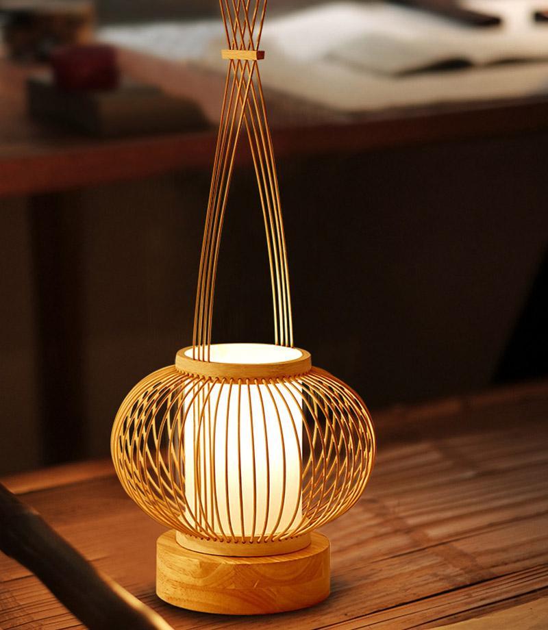 Rustic Woven Bamboo Table Lamp With Cylinder Led Light Usb Port