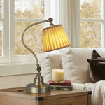 Empire Curved Arm Desk Lamp in Matte White Iron with Linen Shade