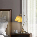 Empire Curved Arm Desk Lamp in Matte White Iron with Linen Shade