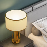 22 Inch 1 Light Golden Faux Silk And Brass Geometric Table Lamp