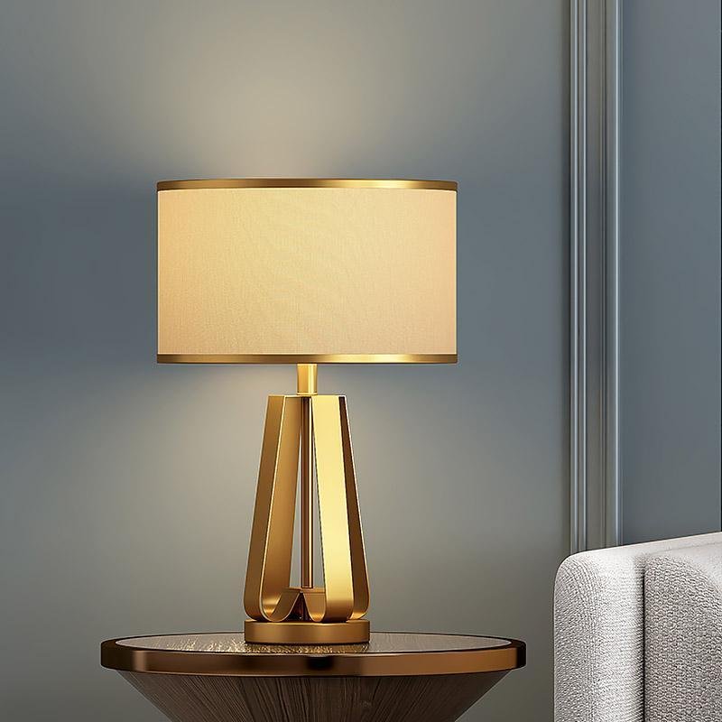 22 Inch 1 Light Golden Faux Silk And Brass Geometric Table Lamp