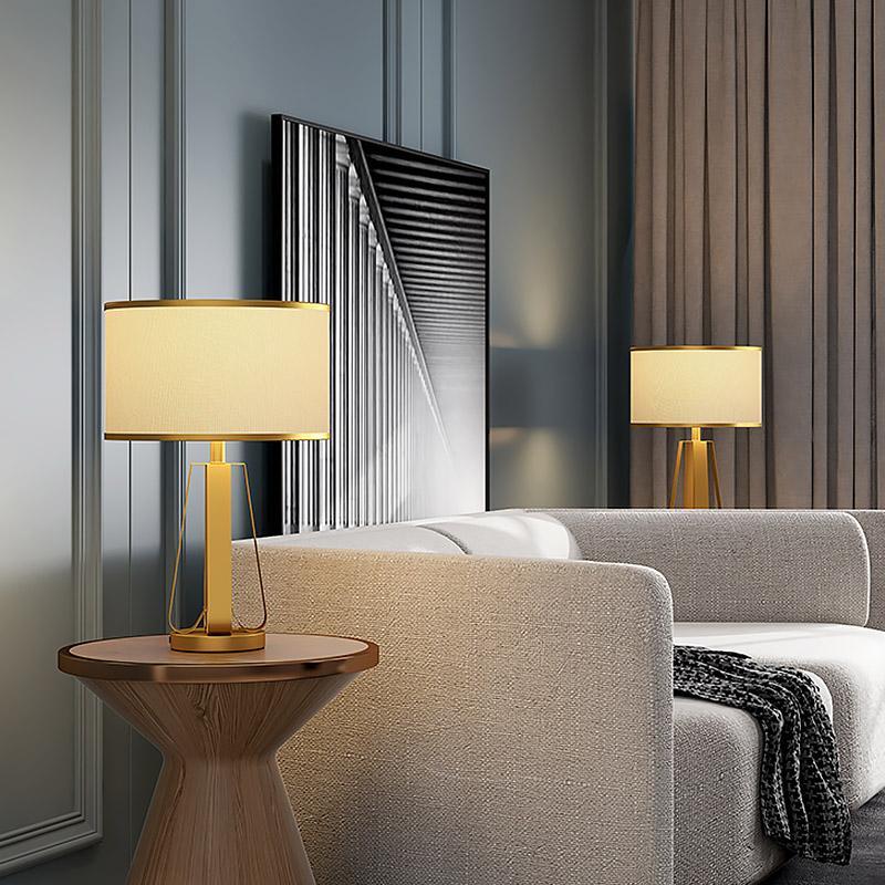 22 Inch 1 Light Golden Faux Silk And Brass Geometric Table Lamp