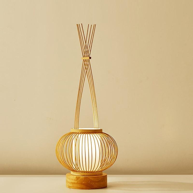 Rustic Woven Bamboo Table Lamp With Cylinder Led Light Usb Port