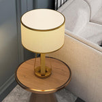 22 Inch 1 Light Golden Faux Silk And Brass Geometric Table Lamp