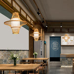 Burlywood Bamboo Pendant Light with Dual Conical Shades