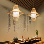 Burlywood Bamboo Pendant Light with Dual Conical Shades