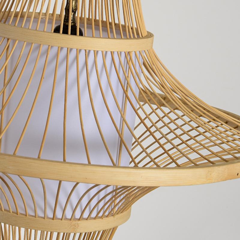 Burlywood Bamboo Pendant Light with Dual Conical Shades