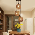 Artisan Wicker Pendant Light Trio — Natural Burlywood Handwoven Shade Set
