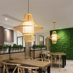Burlywood Bamboo Pendant Light with Dual Conical Shades