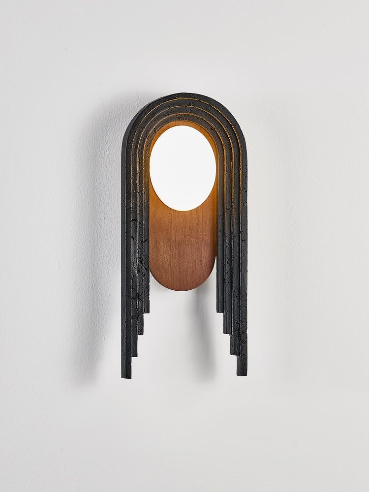 Zenith Art Deco Wall Sconce with Travertine and Walnut Reflector
